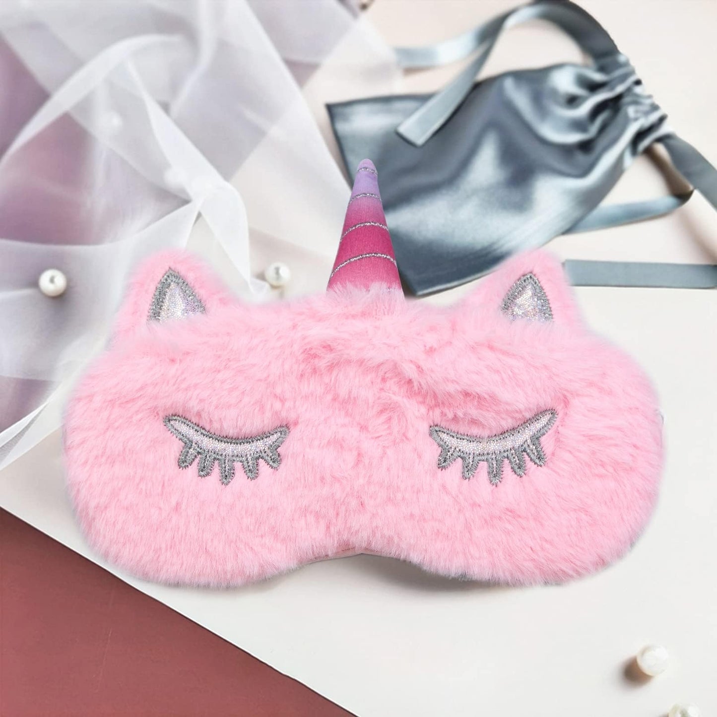 Awvlvwa Sleep Mask for Kids, 2 Pack Kids Eye Masks for Sleeping, Girls Soft Plush Blindfold Mask, Eyes Covers for Sleeping Kids Sleeping Mask, Women Eye Protection