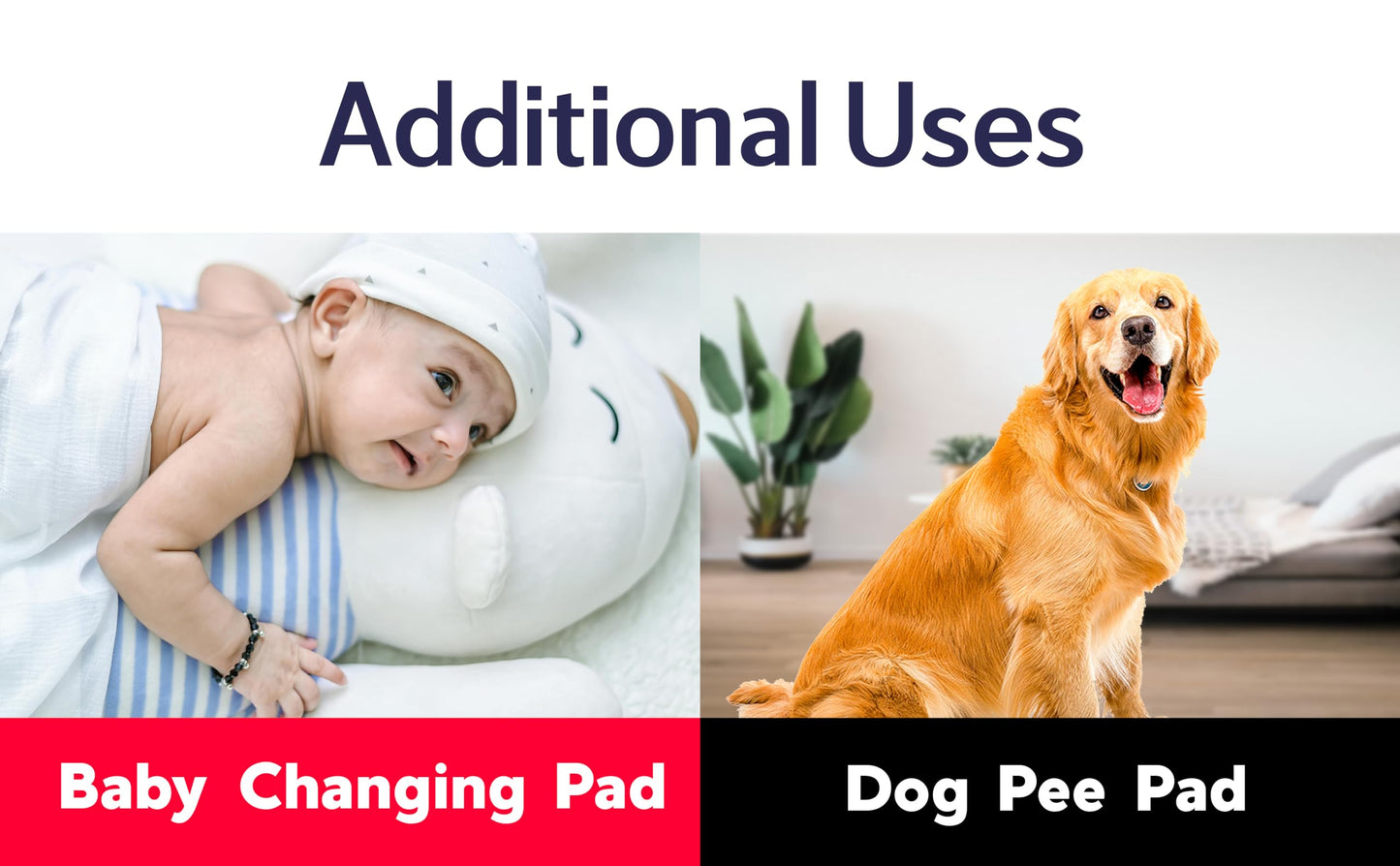 AbsorbEase® Washable Underpads, 34" x 36" (Pack of 4) - Heavy Absorbency Reusable Incontinence Pads for Kids, Adults, Elderly, Pets - Waterproof Protective Pad for Bed, Couch, Sofa, Furniture, Floor