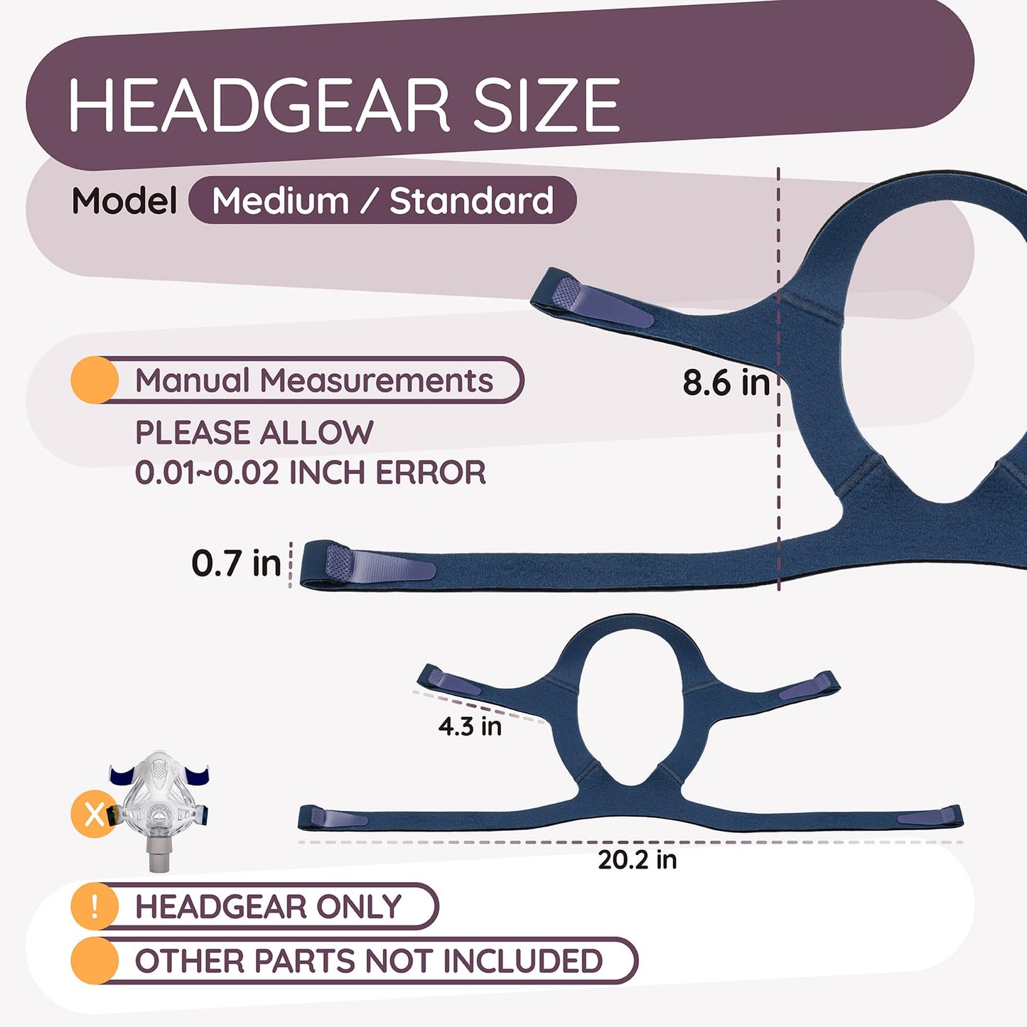 Quattro FX CPAP Headgear Strap Compatible with Resmed Quattro FX Full Face CPAP Mask Adjustable C Pap Headband Replacement for Quattro FX - Medium/Standard