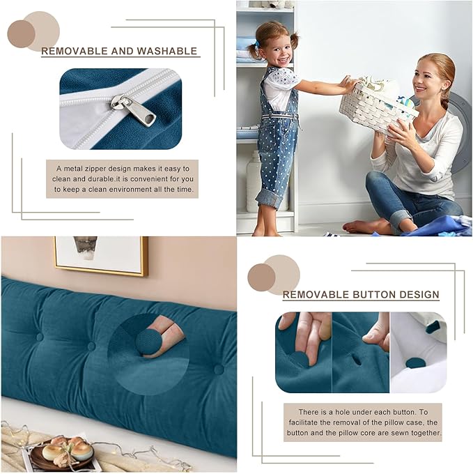 Large Triangular Headboard Pillows Long Backrest Positioning Support Bolster Cushion for Daybed Fluffy Quality Plush Body Wedge Pillow with Removable Cover(Navy blue-Queen-59x8x20in)