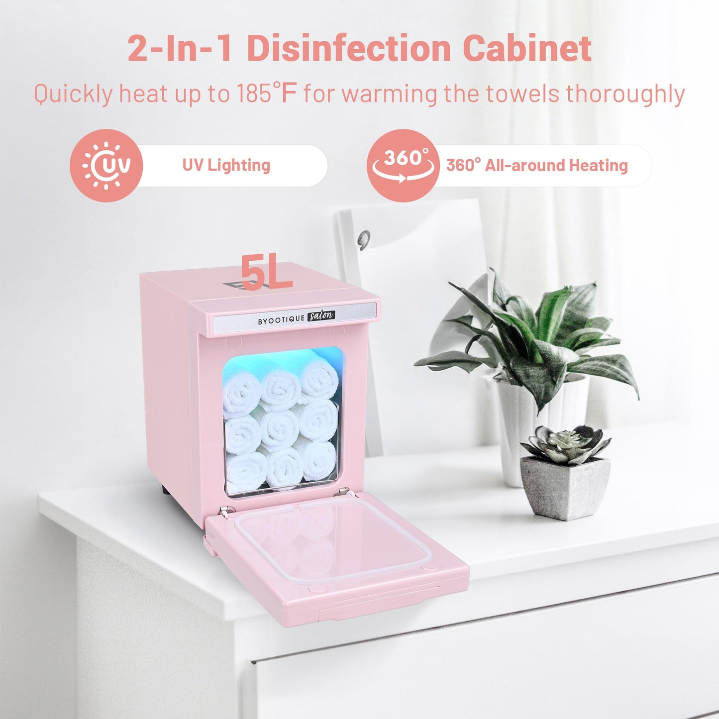 Byootique 5L Mini Towel Warmer, 2in1 Professional Fast Heating Cabinet for Facial Spa, Hair Salon, Barber Shop, Beauty Salon, Pi
