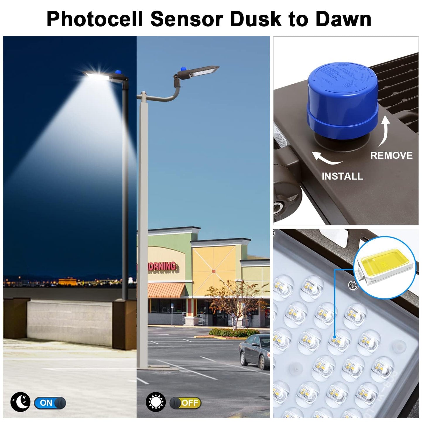 Biritalo 300W Led Parking Lot Light - 45000Lm Dusk To Dawn Floodlights, 5500K, Ip65 Waterproof, 3 Pack, Aluminum, Model 150