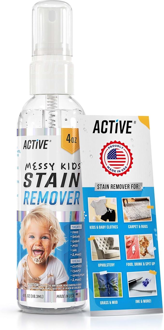 Messy Kids Stain Remover Spray - ACTIVE Laundry Spot Cleaner, Natural Stain Treater Spray for Baby Clothes Fabric, Toddler...