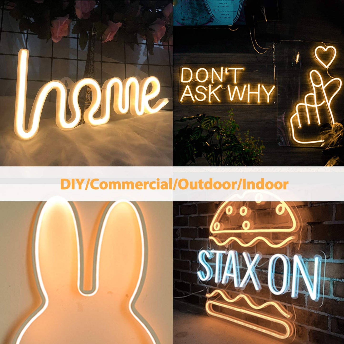 Lamomo LED Neon Flex Strip, 16.4ft Warm White, Waterproof Silicone Rope Light for Indoor/Outdoor Decoration