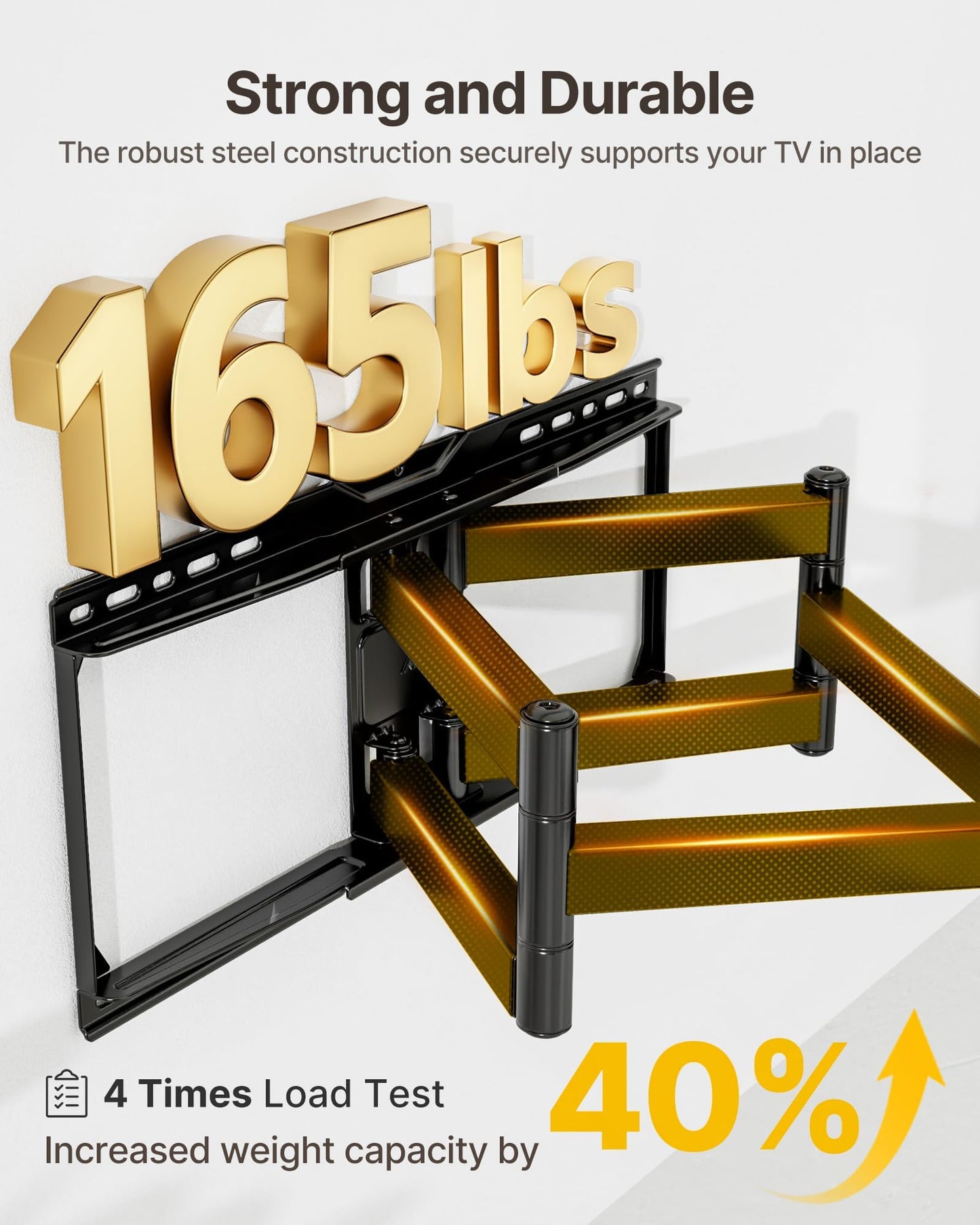 monTEK Heavy Duty TV Wall Mount for 37-90 Inch TVs up to 165lbs, 4X Load Tested, 25.1" Extended Full Motion Dual Articulating Arms, Fits 12/16/18/24" Studs, Tool-Free Tilt/Swivel, Max VESA 600x400mm