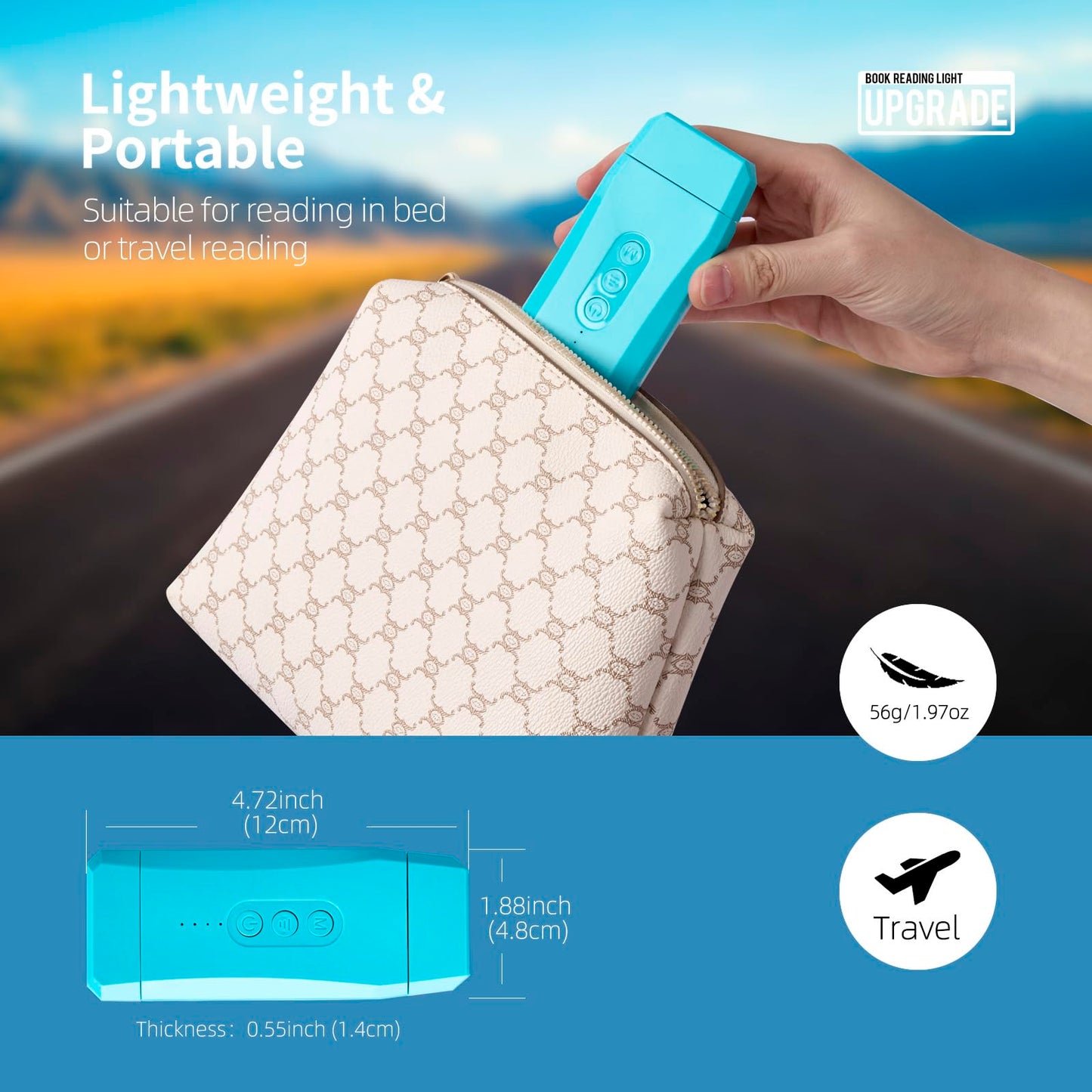 Egwaser Usb Rechargeable Book Light - Clip-On Led, 3 Amber Colors, 3 Brightness Levels, 500Mah Blue, Eye-Caring For Reading In Bed