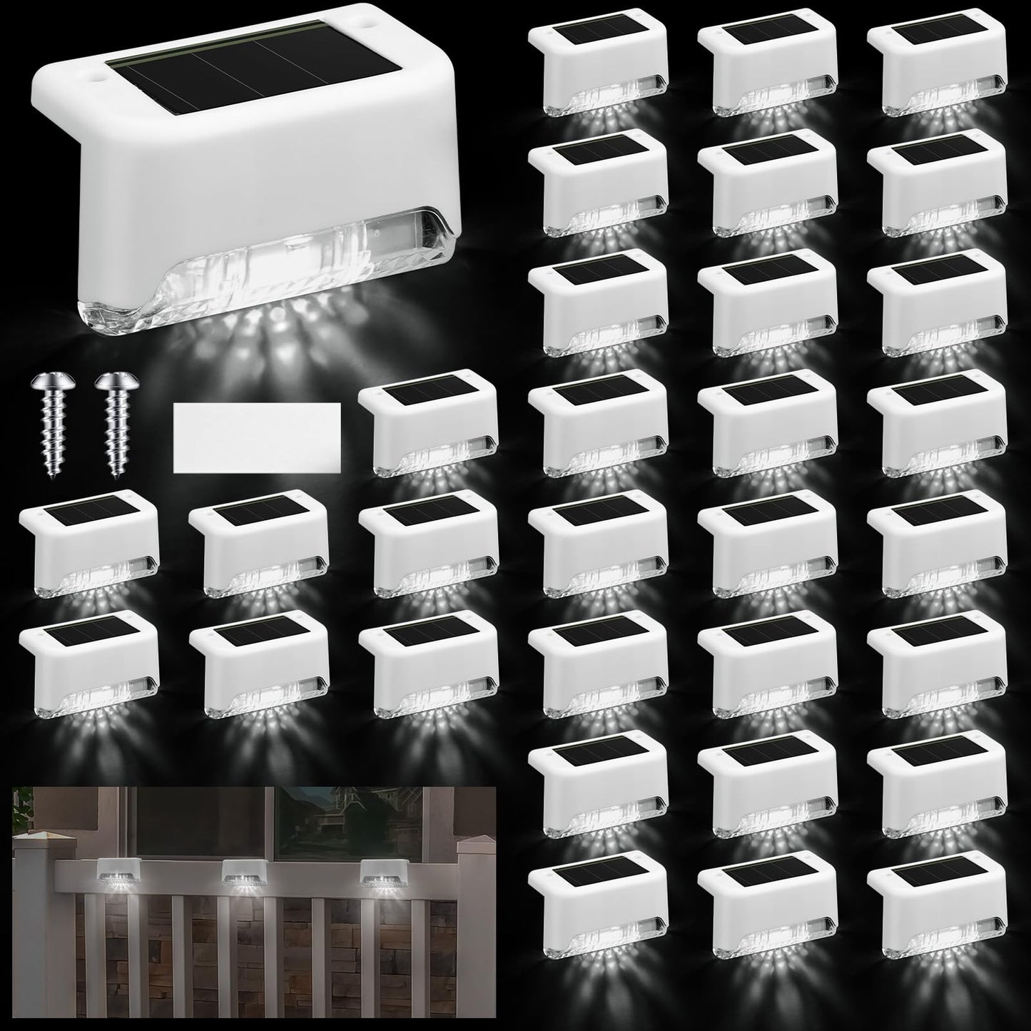 Geelin 32 Pcs Solar Deck Lights - Waterproof Led For Stairs, Patio, Garden - White Shell Cool White Light, Model Hod-Geelin-055