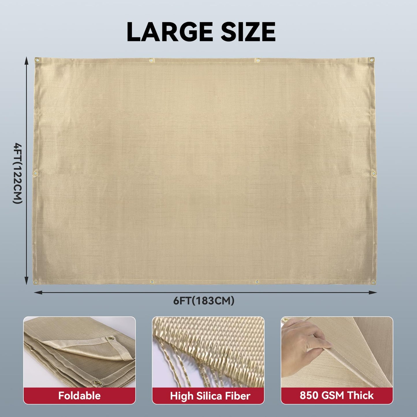 ARCCAPTAIN Welding Blanket 4x6ft, Heavy Duty Fiberglass 1022 °F Heat Resistant Fabric Welding Blankets Fireproof 850GSM Thickened, Thermal Resistant Insulation Welding Curtain for Grill, Smoker