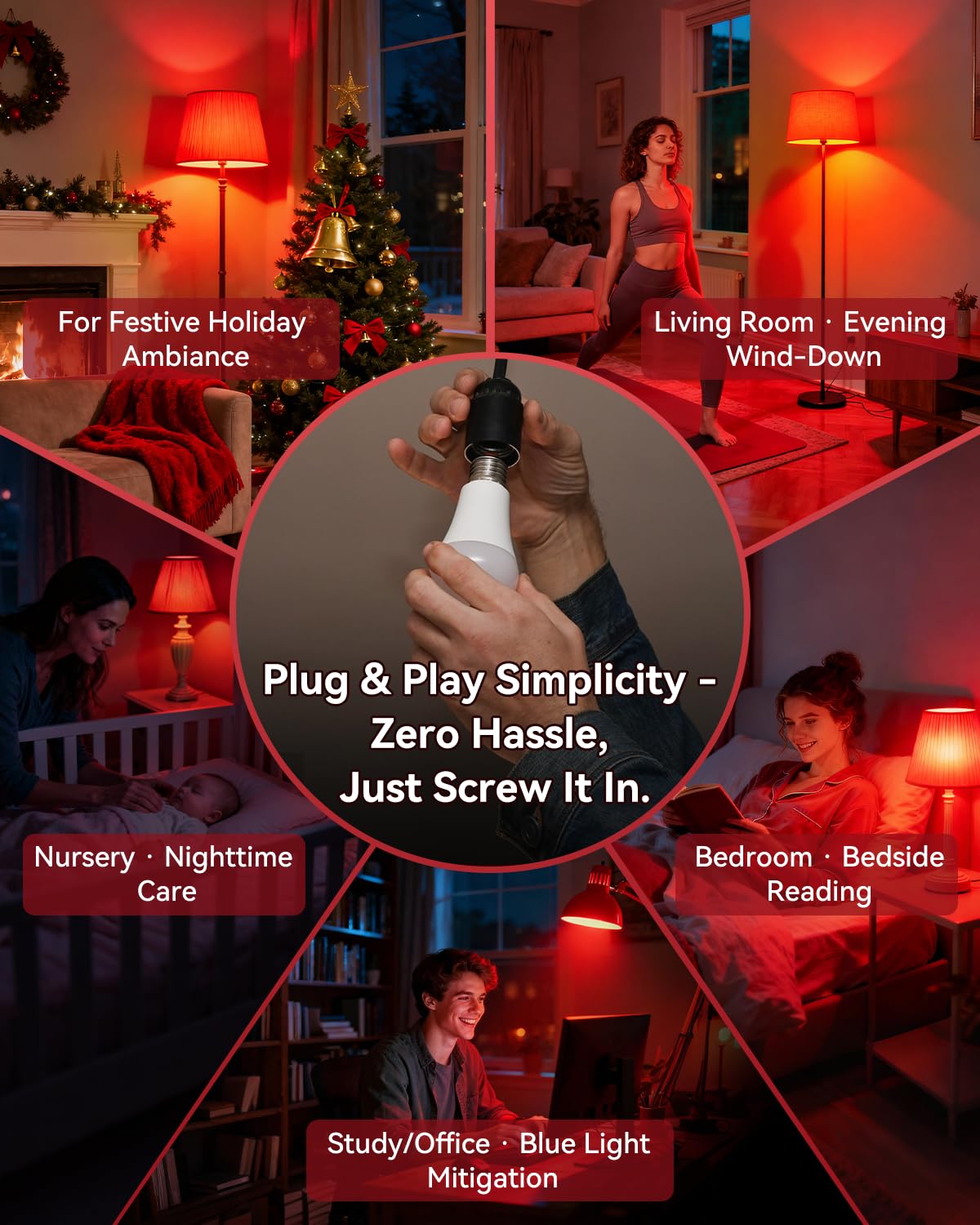 Neporal 7W 670nm Red Light Bulbs for Sleep, 100% Blue Light Blocking Bulb, Red Light Night Light for Melatonin Promoting, A19 60W Equivalent Dim Light Bulbs for Bedroom, Baby Nursery, Reading, 1 Pack
