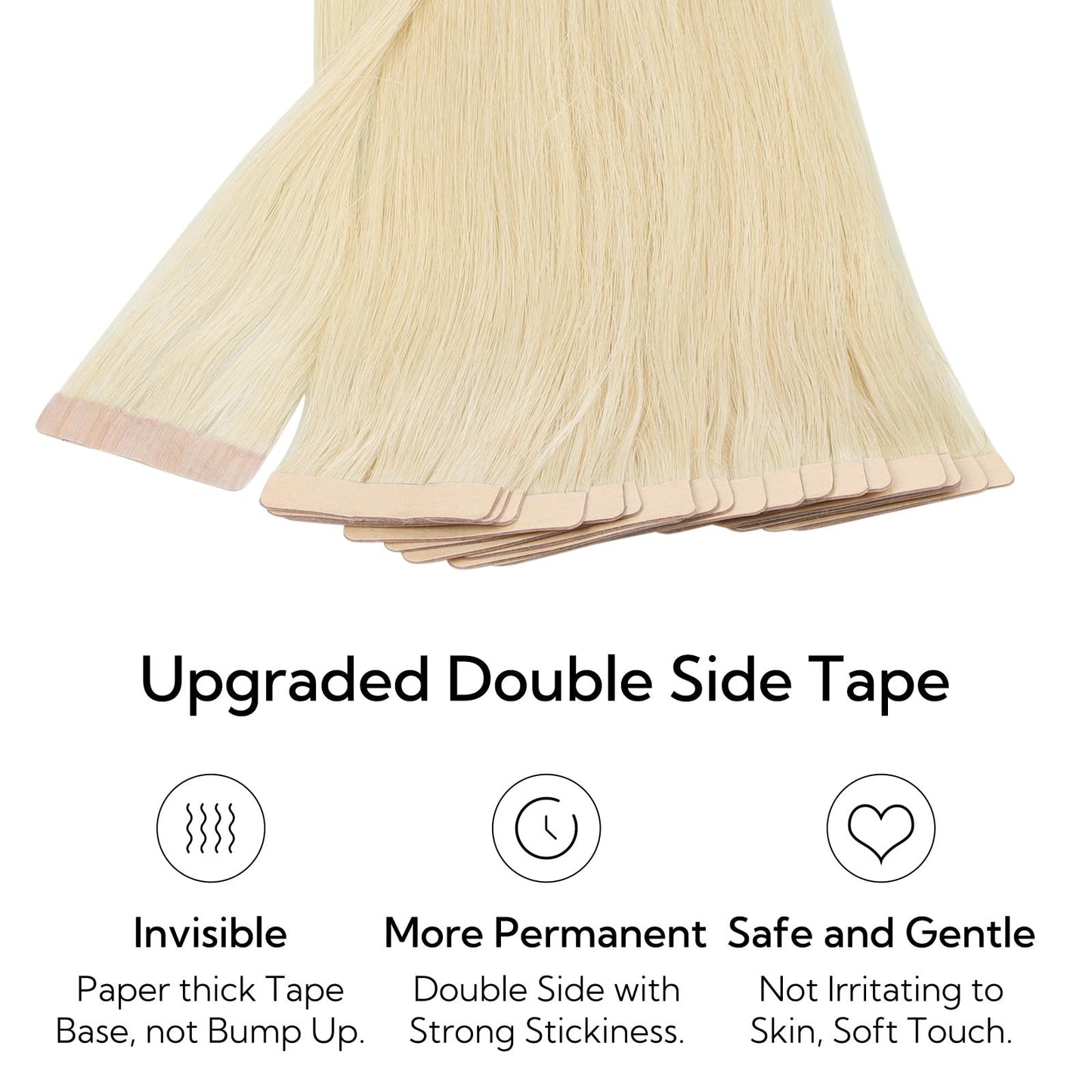 HOTBANANA Tape in Hair Extensions, 14 Inch Tape in Hair Extensions Human Hair 20pcs 50g Platinum Blonde Tape Hair Extensions Str