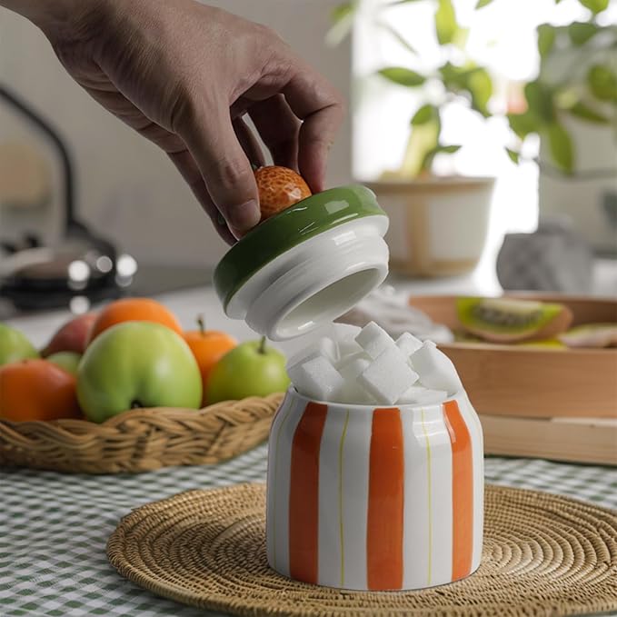 Cookie Jars with Lid Airtight, Hand Painted Orange Ceramic Food Storage Containers with Lids for Home Decor and Kitchen Countertops, For Coffee, Spices, Sugar, Tea, Salt, Honey, Candy, Nut