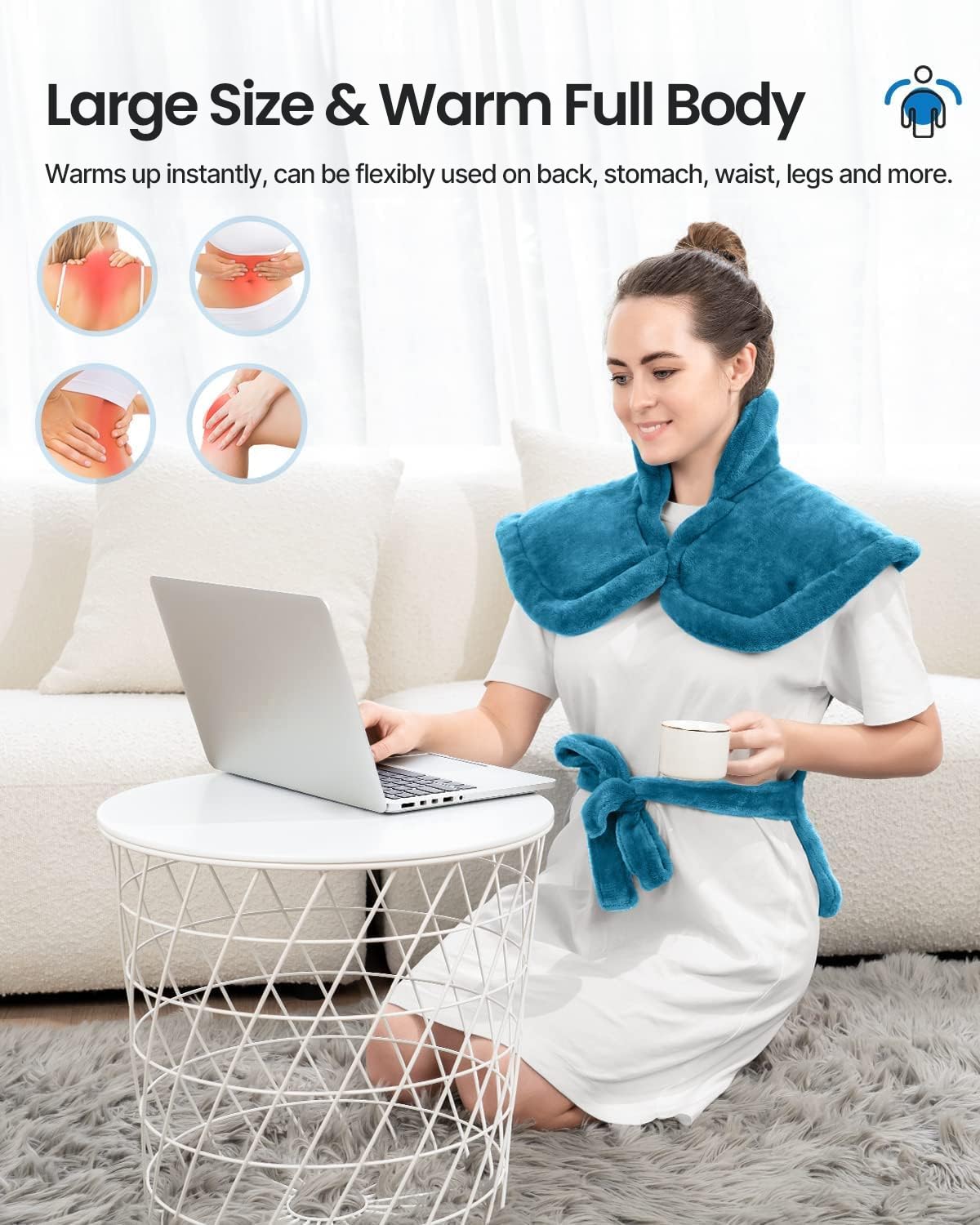 RENPHO Valentines Day Gifts for Her Him, Heating Pad for Neck and Shoulders and Back, Birthday Gifts for Women Men, FSA Eligible HSA Store, 24"x33" Weighted Electric Heat Pad, ETL Certified, Blue