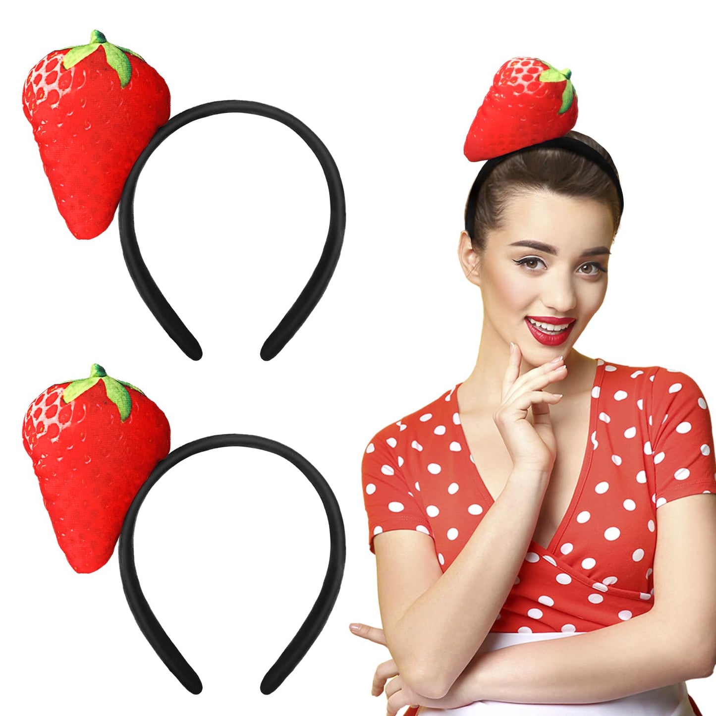 Knitgrip 2 Pcs Funny Headbands Pickle Banana Hot Dog Strawberry Chili Pepper Style Halloween Costume Accessories(Strawberry)