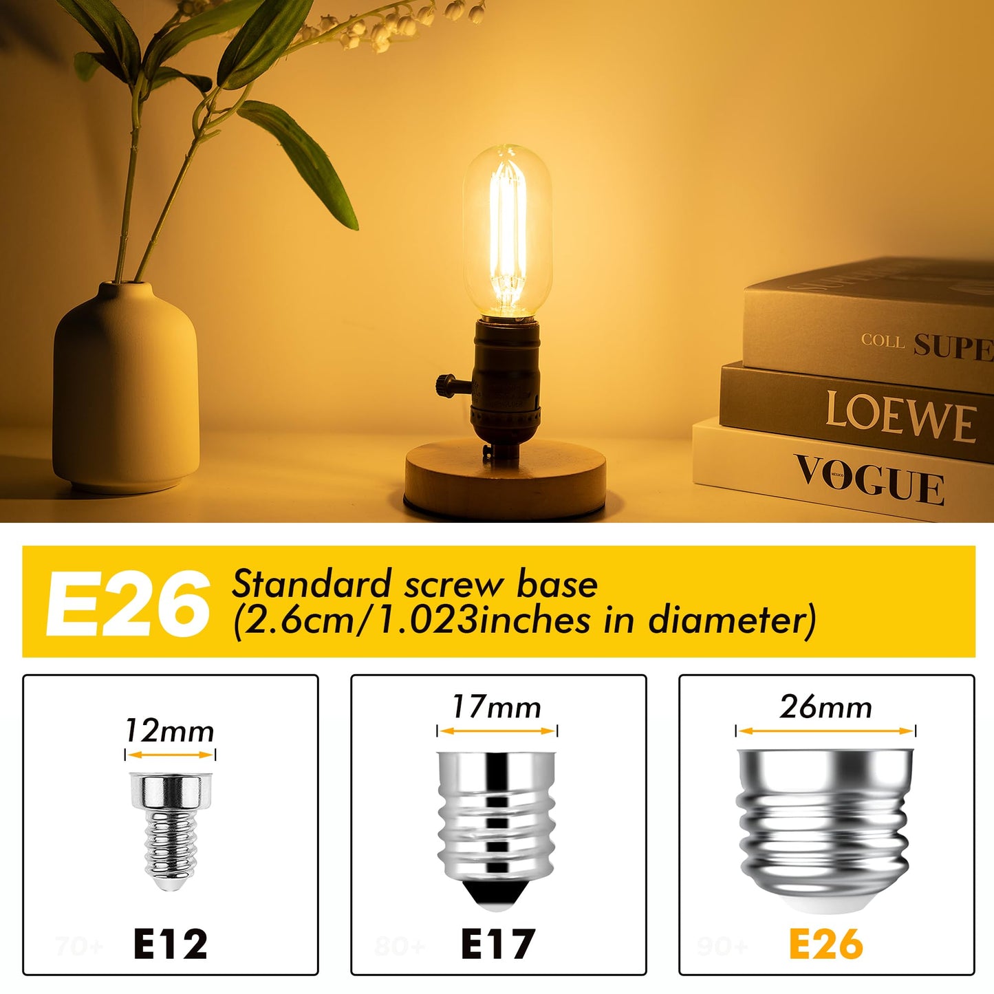 Grensk Dimmable E26 LED Edsion Bulbs 60Watt, 4.3 inches T45/T14 6W Tubular Light Bulbs, 900Lumen Vintage Light Bulbs,2700K Warm White for Ceiling Fan,Chandeliers,Rustic Pendant,Wall Scones(2pcs)