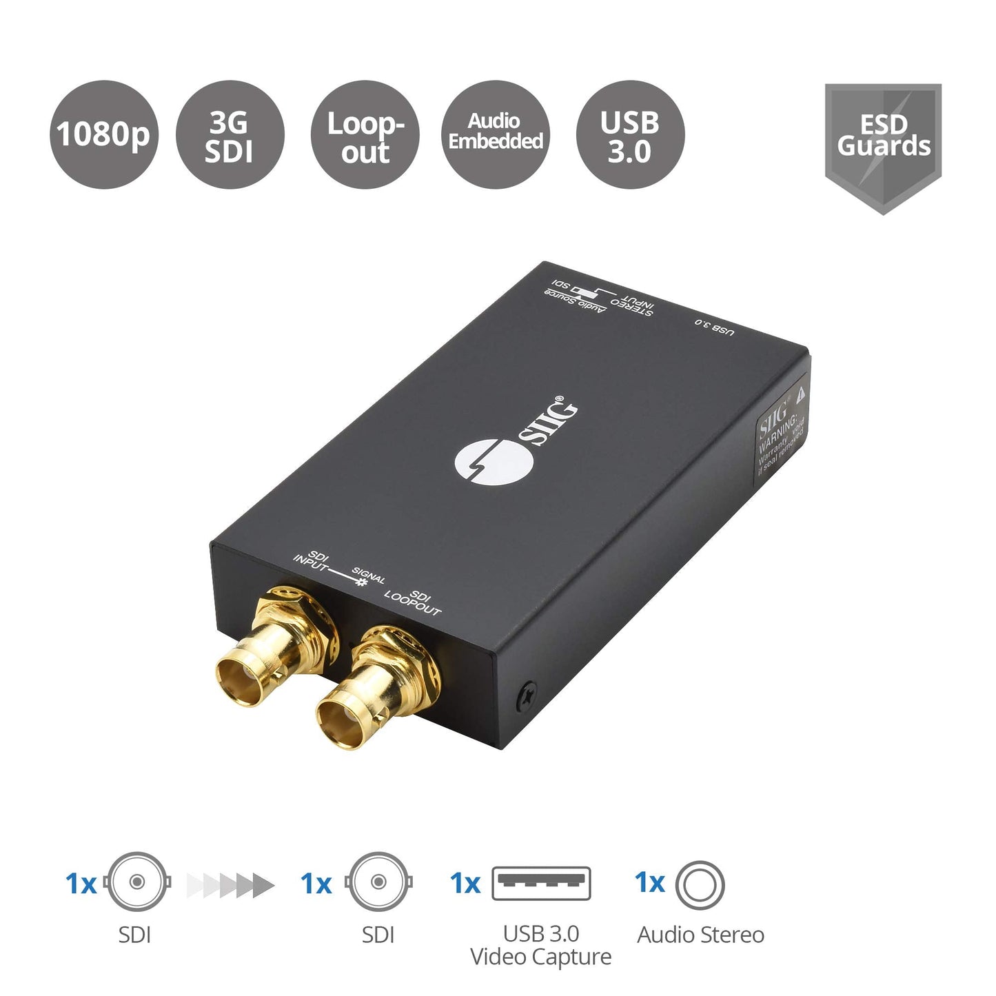 Siig Sdi Video Capture Card With Sdi Loop Out, 1080P 3G/Hd/Sd-Sdi Capture, Usb 3.0 1080P Record, Scaler, Audio Embedding, For Sd