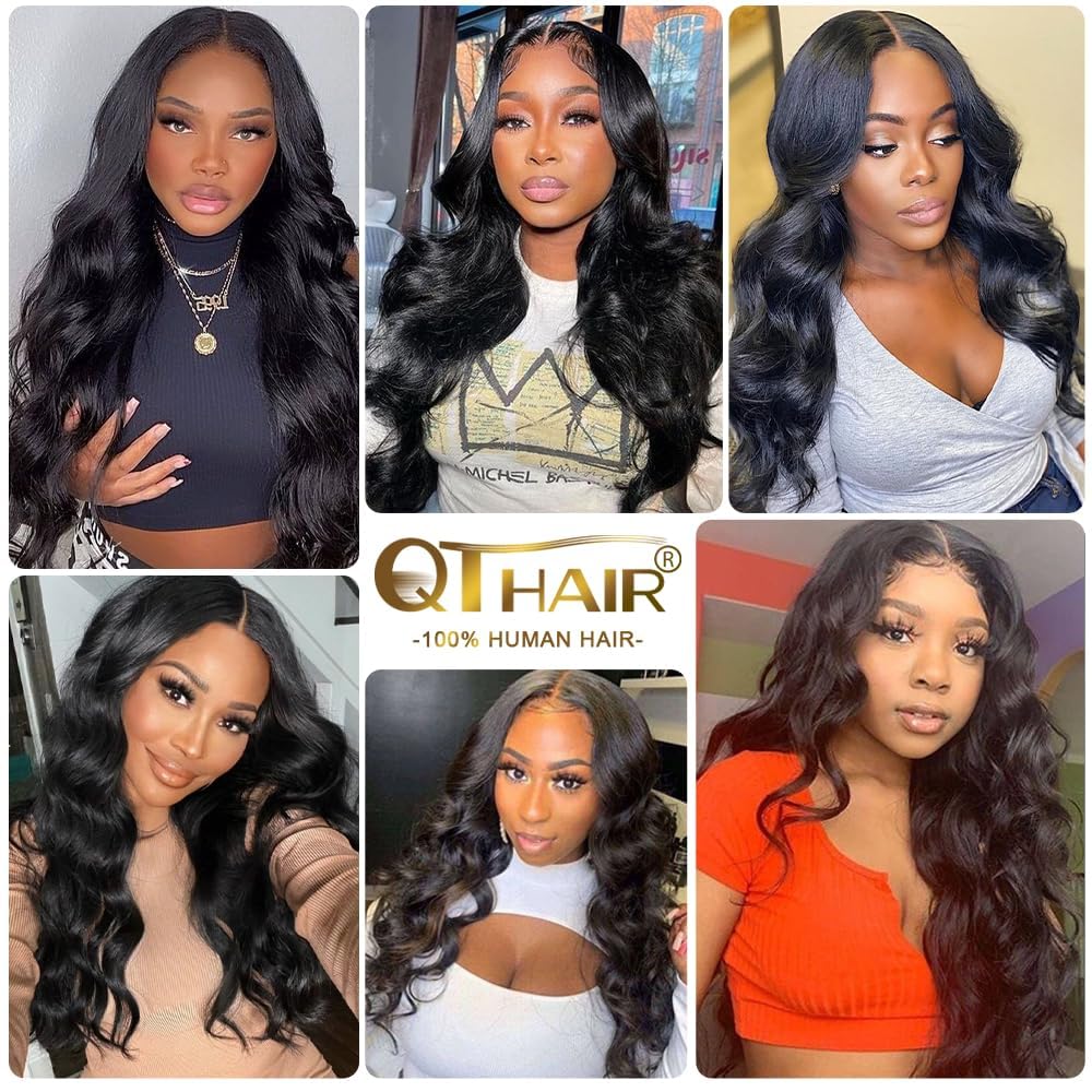 QTHAIR Brazilian 16A Grade Body Wave Bundles with Closure (20 22 22+18inch) 350g 100% Unprocessed Virgin Human Hair Extensions B