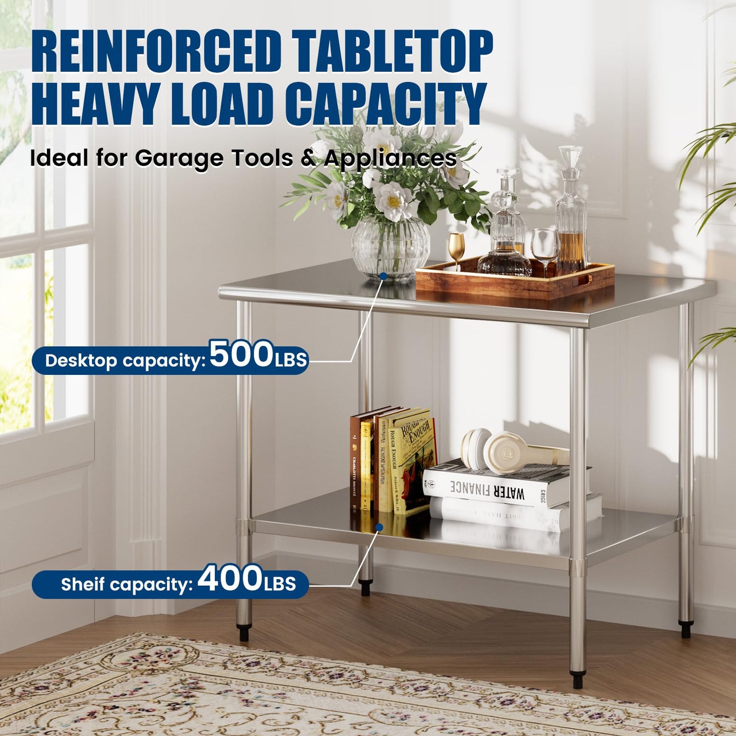 Chingoo Stainless Steel Work Table 30 x 48 Inch with Adjustable Undershelf, Heavy-Duty Metal Prep Table for Commercial Kitchen & Restaurant, Garage, Outdoor