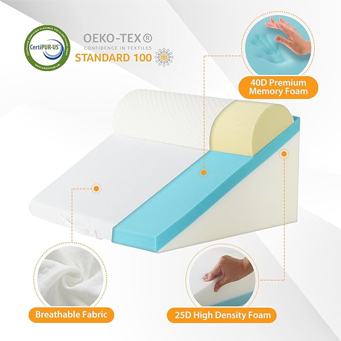 3PCS Orthopedic Bed Wedge Pillow Set for Sleeping, Wedge Pillow for Back Pain Relief, 10-in-1 Adjustable Bed Wedge Pillow Post Surgery, Triangle Pillow for Acid Reflux Snoring Gerd, White/Grey