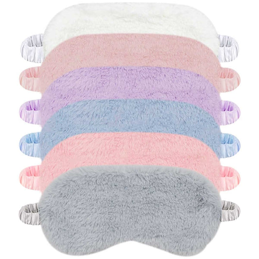 6 Pieces Plush Eye Mask Soft Fluffy Furry Sleeping Blindfold Comfortable Satin Back New Faux Fur Nap Eye Cover Light Sleep Eye Masks for Girls Women Kid Adult Party Eyeshade Favors (6 Colors)