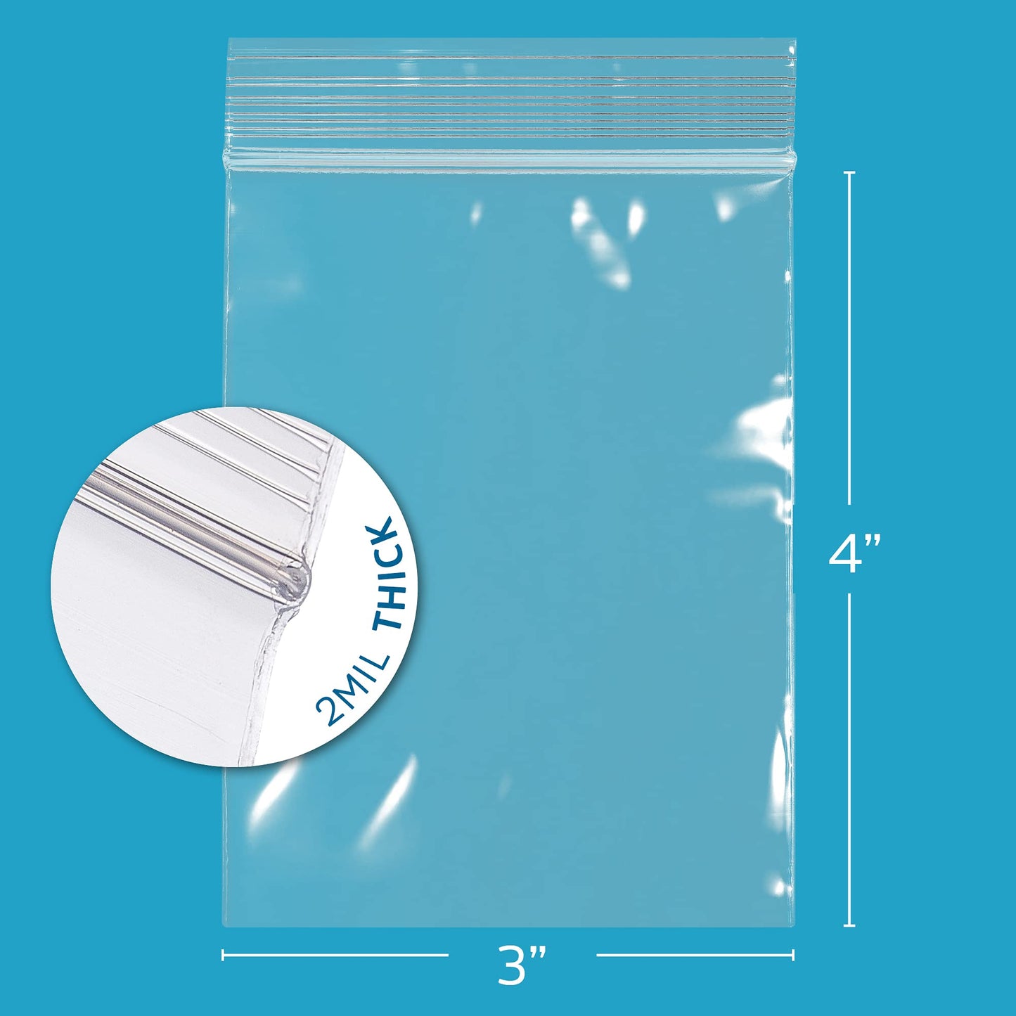 Clear Plastic Reusable Zip Bags - Bulk GPI Case of 1000, 3" x 4" 2 mil Thick Strong & Durable Poly Baggies With Resealable Zip Top Lock For Travel, Storage, Packaging & Shipping.