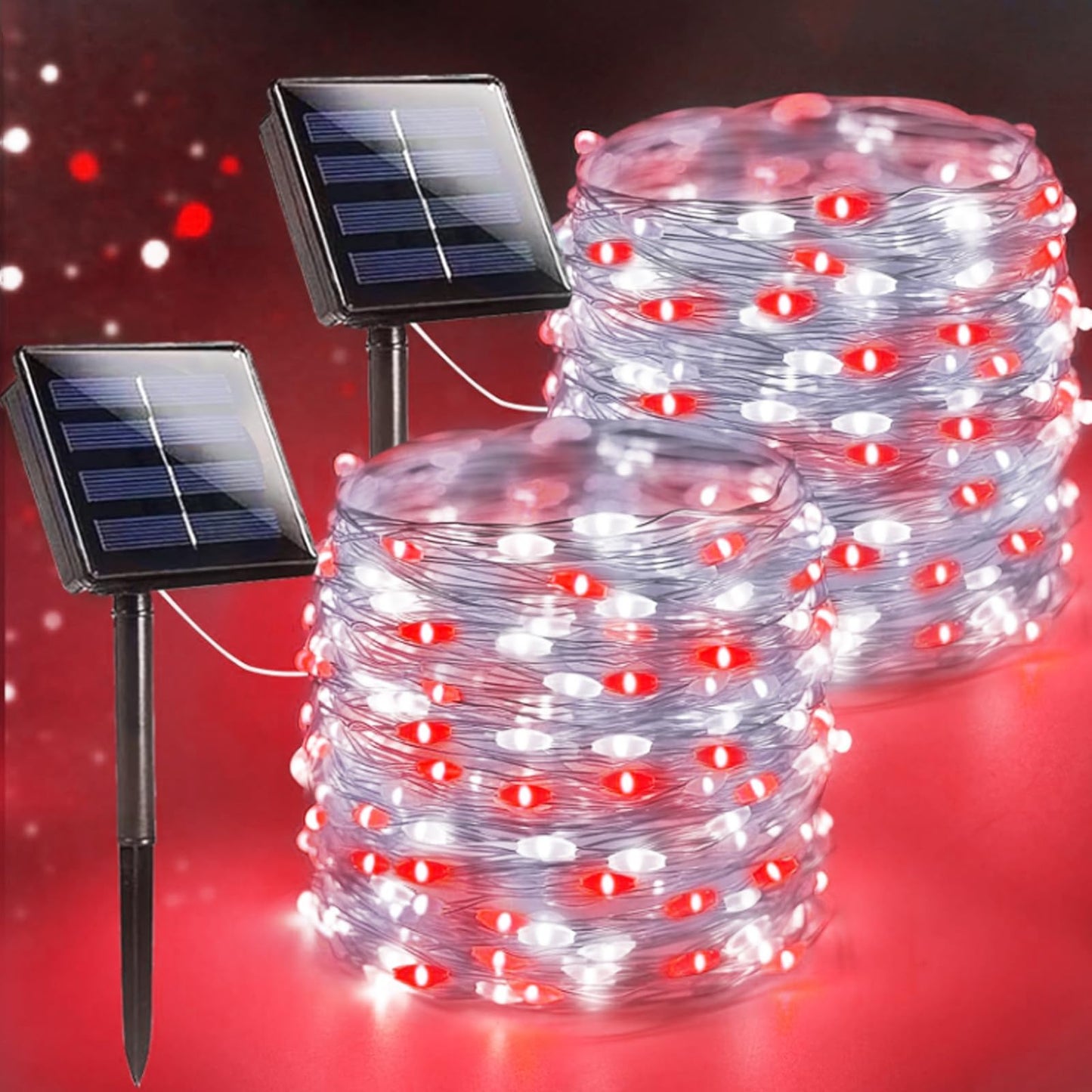 SANJICHA Solar String Lights 144FT, 400LED, Waterproof Copper Wire, 8 Modes, 2 Pack, Red and White, Model SYJSSL