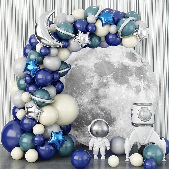 AOFOTO Lunar Surface Round Backdrop Outer Space Moon Happy Birthday Circle Background Cover Boy Girl 1st Birthday Party Children Kids Shoots Studio Props Network Celebrity Live Background 5x5ft