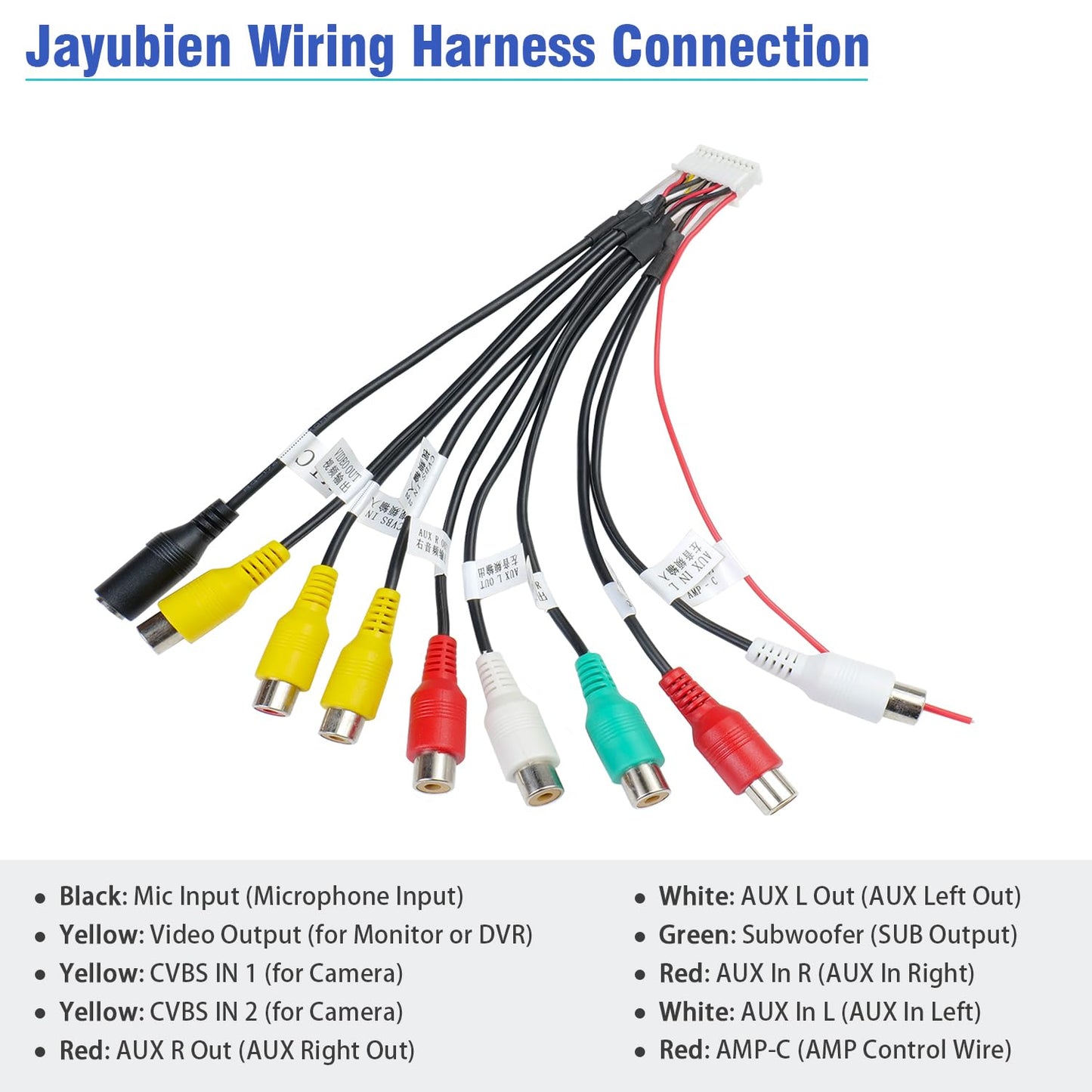 Jayubien Radio Rca Wiring Harness Adapter 20Pin Plug With 9 Female Rca Connector Assembly For Android Car Radio Stereo