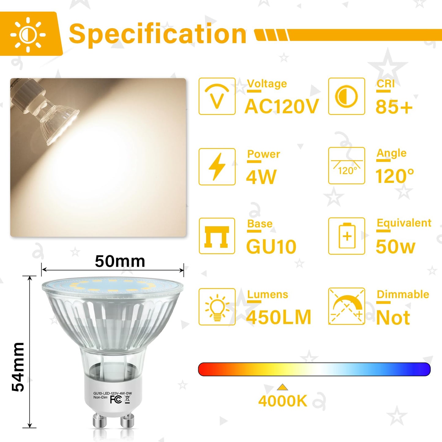 Gu10 Led Light Bulbs  50 Watt Halogen Equivalent  4000K Natural White Gu10 Bulb Replacement For Track&Recessed Lighting  4W 450 Lumens Led Bulbs For Kitchen  Range Hood  Living Room  12-Packs