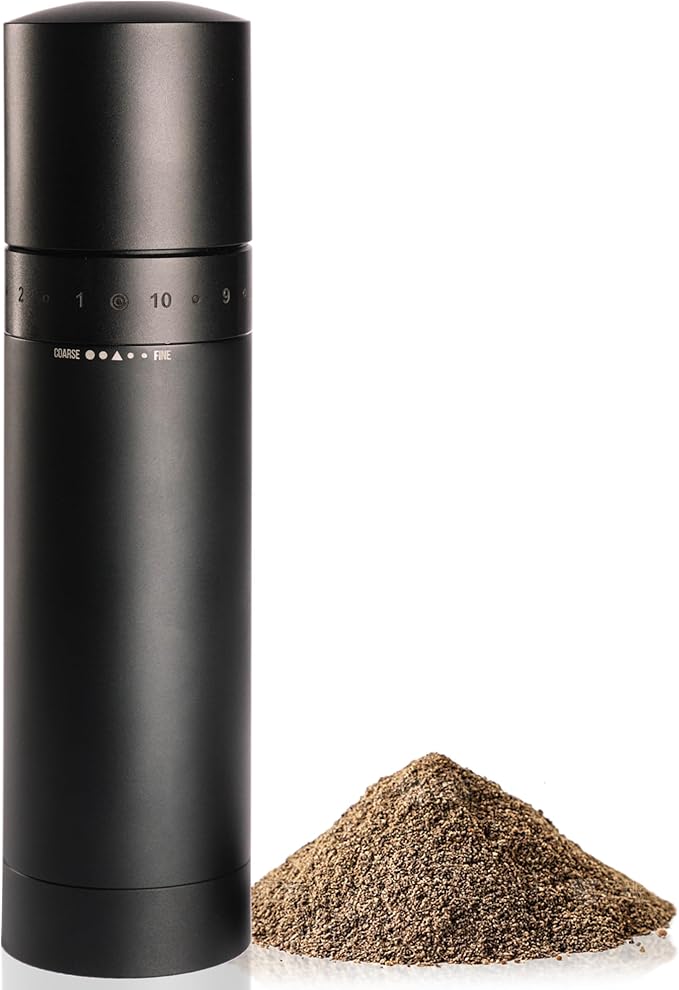 External Adjustable Pepper Grinder — Heavy-Duty All-Metal Manual Mill for Fast, Precise Grinding and Clean, Effortless Seasoning (Matte Black)