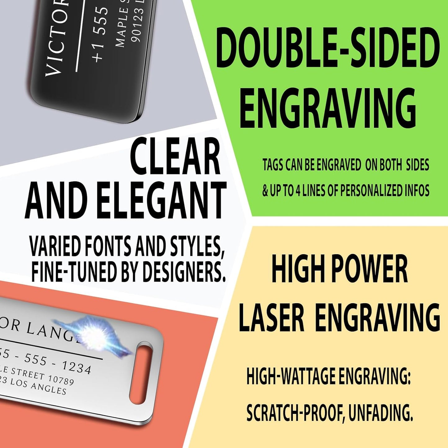 Personalized Luggage Tags for Suitcases - Stainless Steel Custom Luggage Tags for Backpacks & Bags, Sturdy, Waterproof & Heavy Duty (Silver / 3" x 1.25")