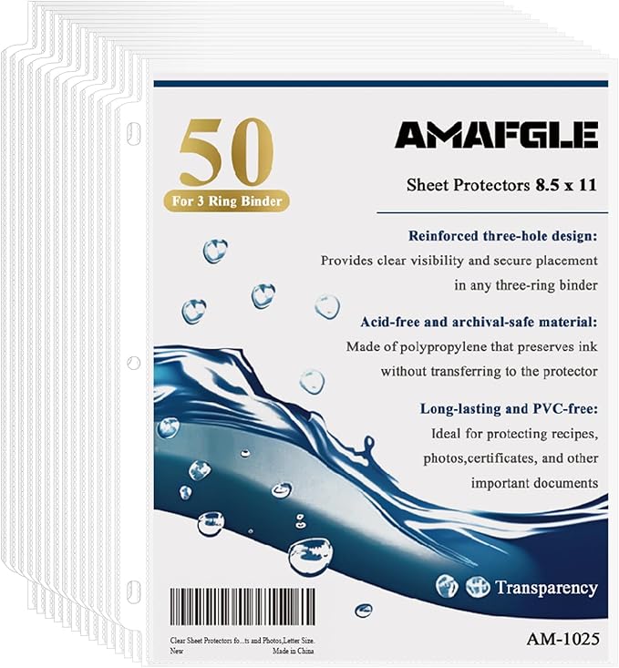 Clear Sheet Protectors for 3 Ring Binder, Plastic Sleeves for Paper 8.5x11, Heavy Duty Page Protectors for 3 Ring Binder, ...