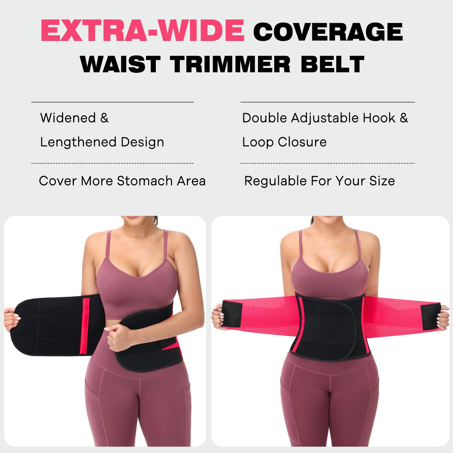 VENUZOR Waist Trainer Belt for Women - Waist Cincher Trimmer - Slimming Body Shaper Belt - Sport Girdle Belt (UP Graded)(Hot Pink,Large)