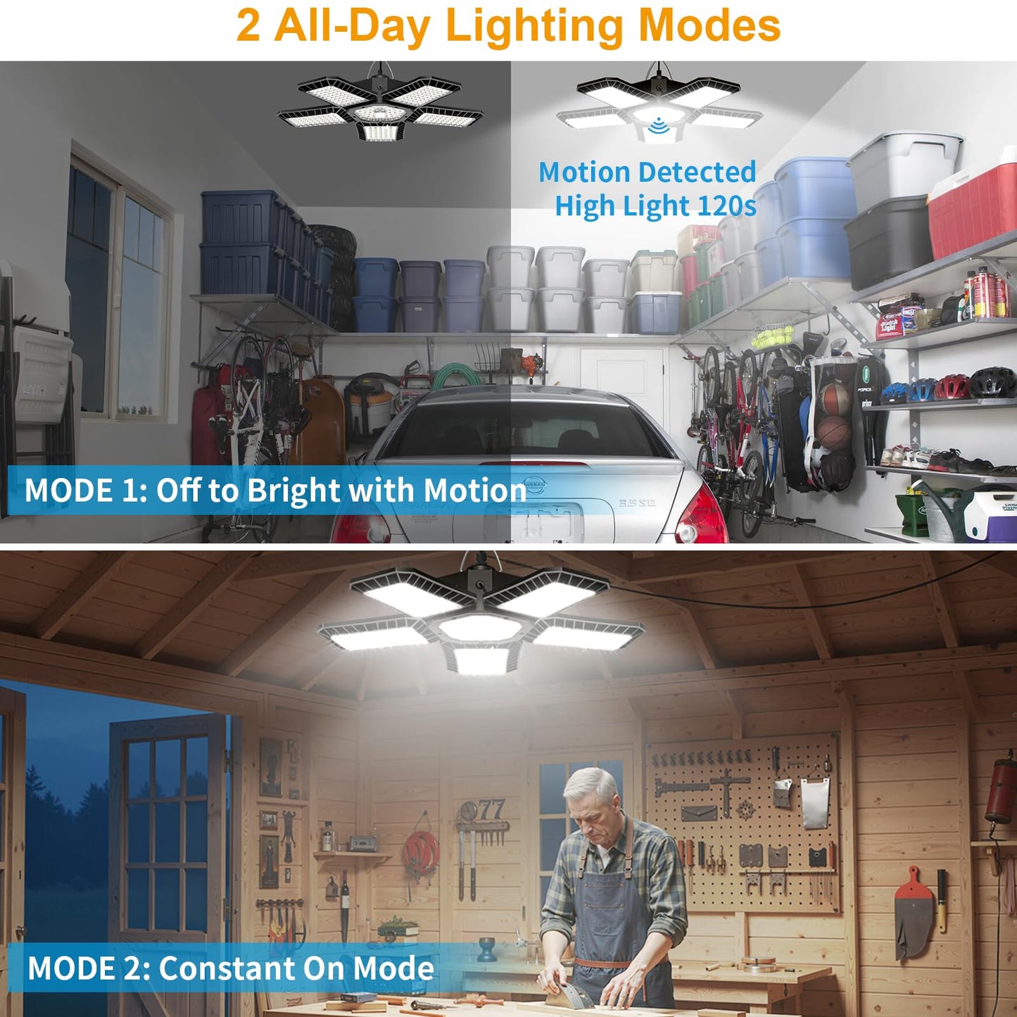 Solar Shed Light Indoor Outdoor, Upgrade Large 267LED Solar Powered Motion Sensor Pendant Light Works Day & Night, Solar Indoor Light with 2 Lighting Modes + Timer & Remote for Shed Gazebo Garage Barn