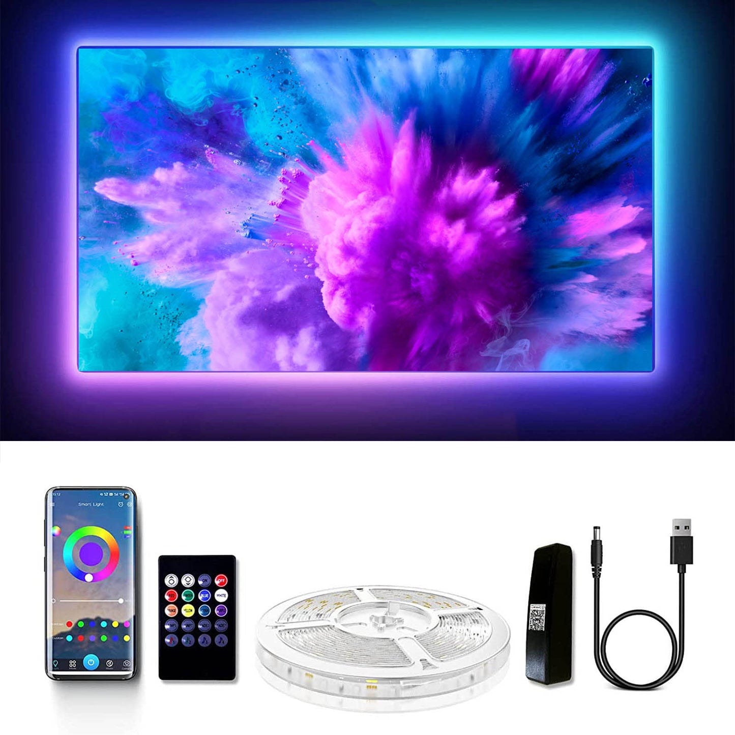 Gupup Led Backlight For 55-75 Inch Tv, Multicolor Usb Lights, 15 Ft With Remote, Model Wfds023