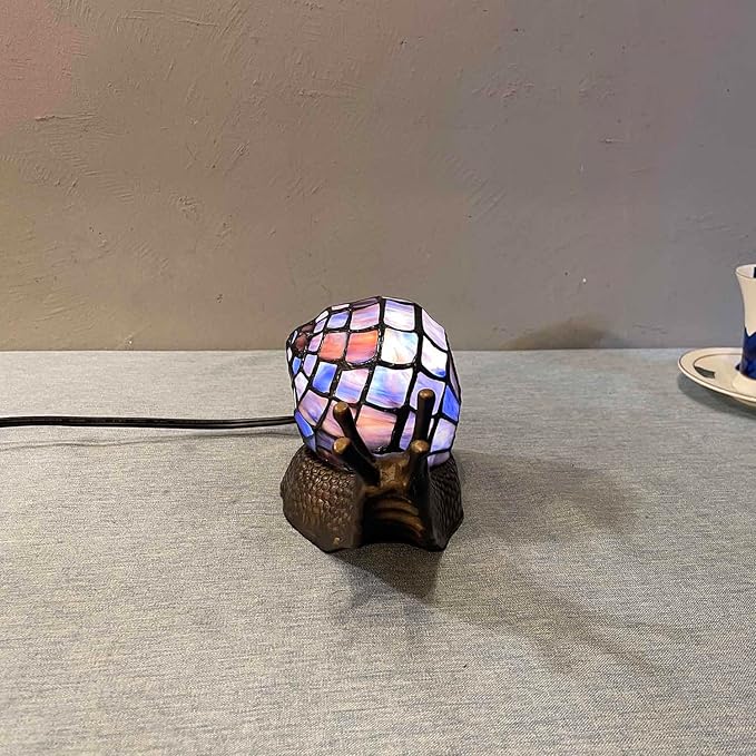 Bieye L10976 Land Snail Tiffany Style Stained Glass Accent Table Lamp for Home Decoration (Purple, 10" D x 5" W x 5" H)