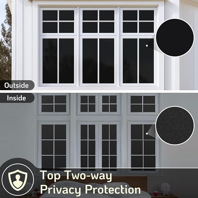 LUTE Blackout Window Film, Sun Light Blocking Frosted Privacy Cling for Glass, Darkening Window Tint for Day Sleep Black Out Shades, UV Blocking Static Cling Blackout Cover, 35.4" x 118.1"