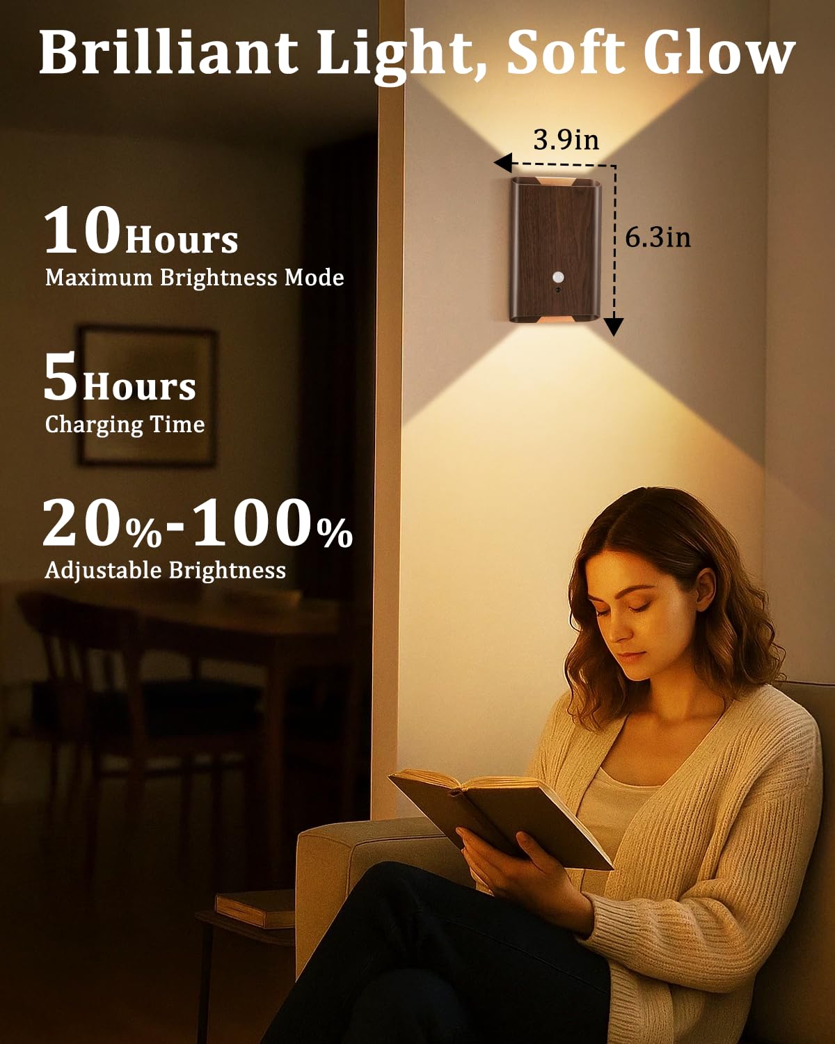 Fizrice Motion Sensor Wall Lights Wood - Decor Light Battery Operated Led Light Indoor Set Of 2 Rechargeable Light Easy Installation  Gifts For Tenant New Home Apartment Rv(Wood 2Pcs)