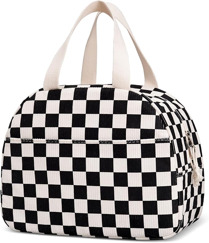 Lunch Box for Women,Cute Corduroy Lunch Tote Bag,Reusable Insulated Lunch Box,Large Capacity Cooler Bag with Compartments for Work, Picnics or Travelling