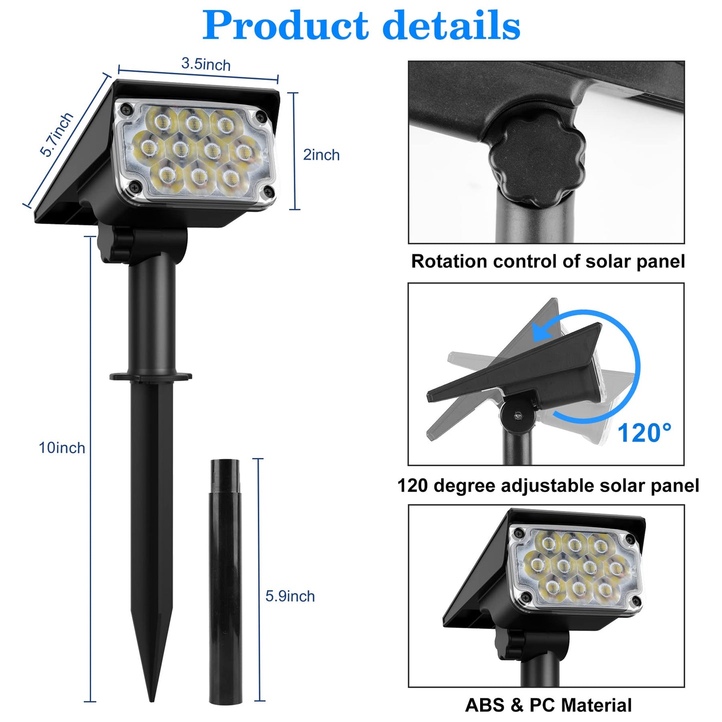 CREPOW Solar Spot Lights Outdoor, IP65 Waterproof, RGB Color Changing, 10 LEDs, 4 Pack, Model TS-G2202
