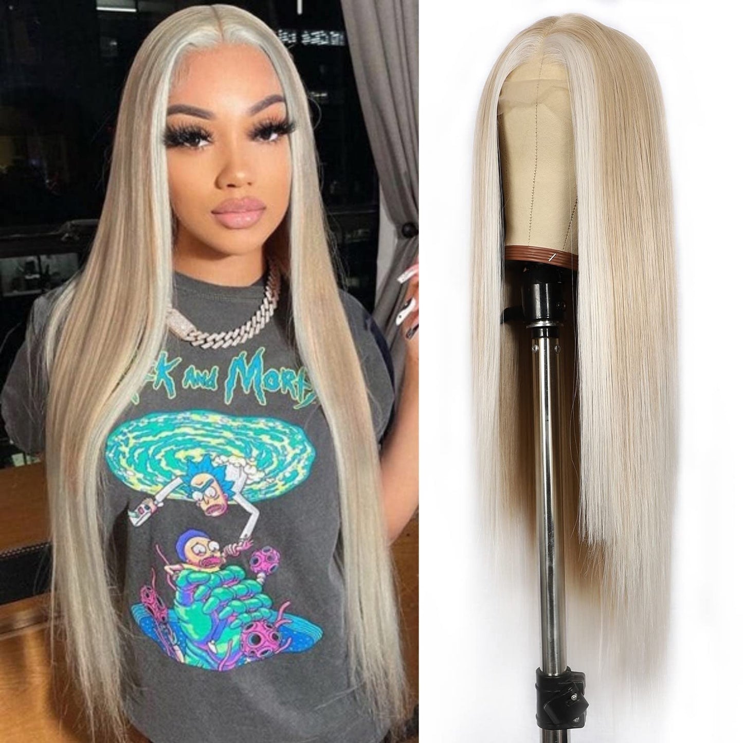 SAPPHIREWIGS Blonde Long Straight Lace Front Wig Natural Looking Highlight Blonde Wigs for Women Synthetic Heat Resistant Fiber