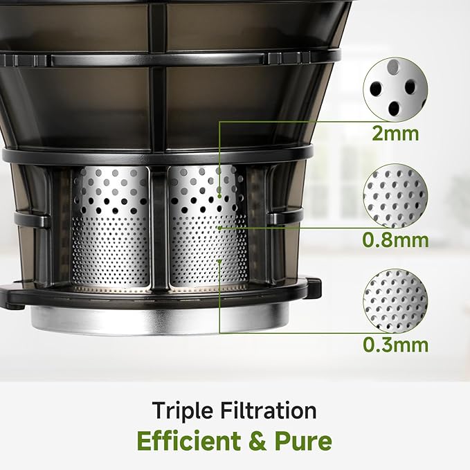 Cold Press Juicer – 5.8" Wide Mouth Hopper for Whole Recipe Loading, Self Feeding for Hands-Free Operation, Zero Waste Masticating Juicer For More Juice, Less Pulp – Triple Strainers