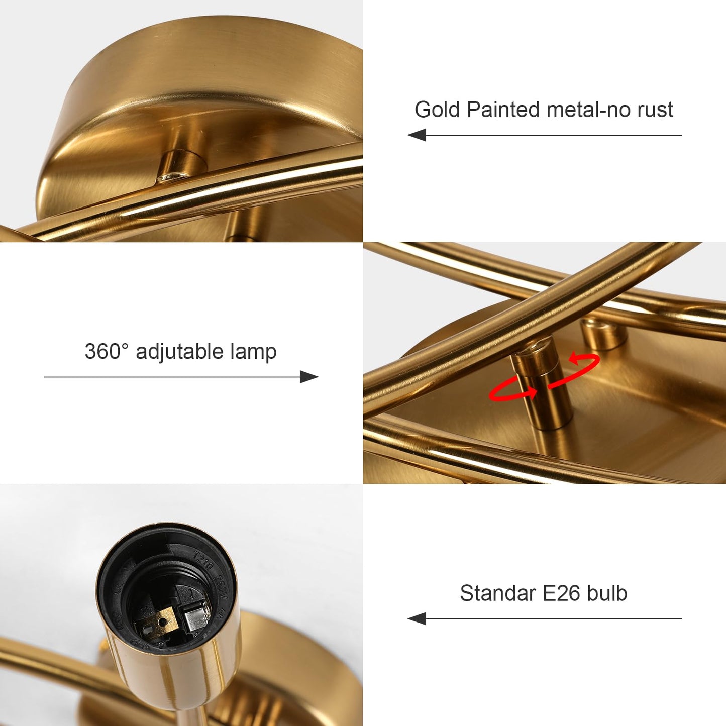 Tealight Gold Sputnik Ceiling Light Fixture  Modern 6-Light Sputnik Chandelier With 350 Rotatable Arms  E26 Bulb Compatible For Living Room  Bedroom  Dining Room - Stylish Home Decor Lighting