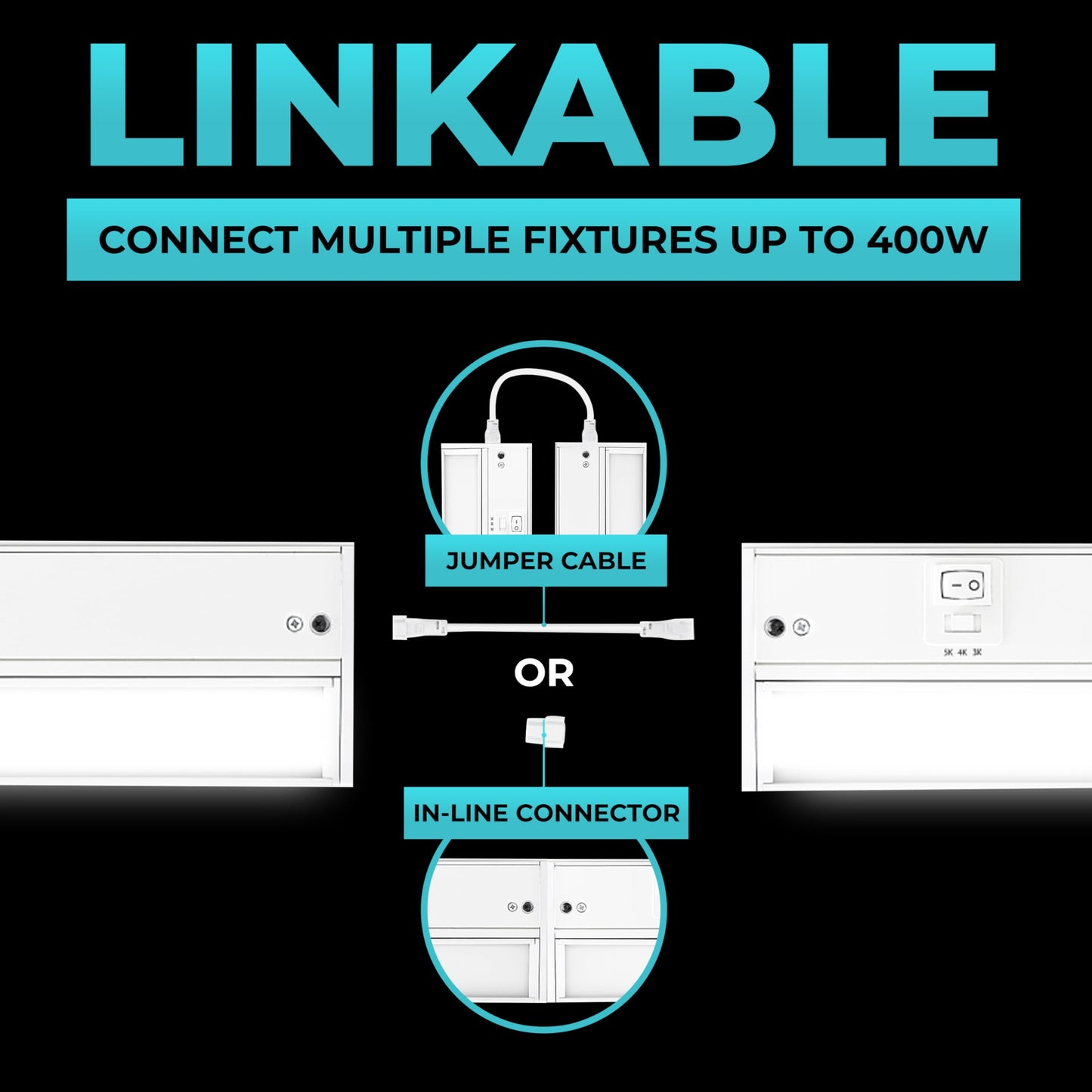 Led Under Cabinet Lighting Hardwired - Linkable Undercabinet Lights For Kitchen - 3Cct 40 Inch White Finish - Undercounter Dimmable Plug In Light Or Hard Wired - Under Counter Fixture Direct Wire