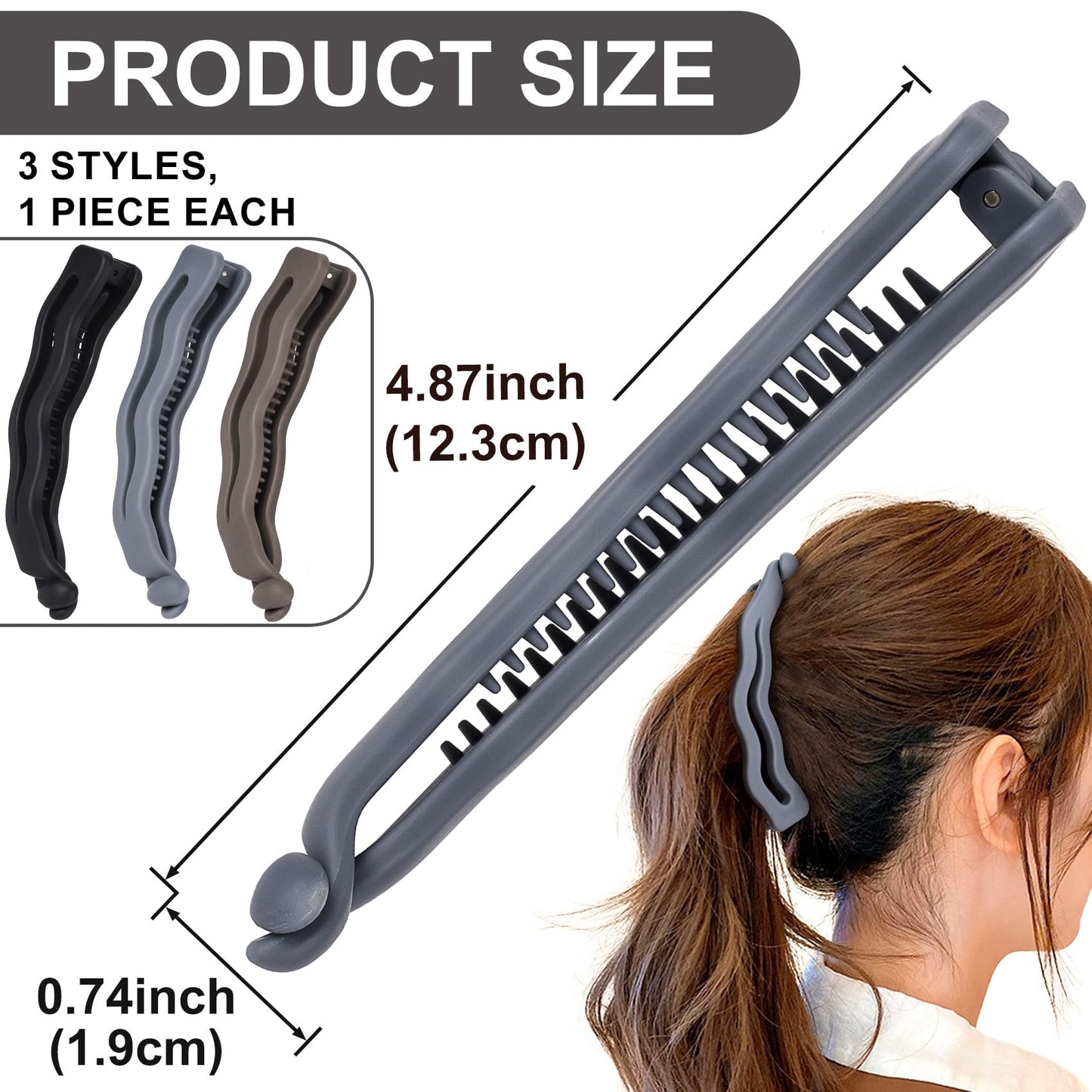 Winsyison 3pcs Banana Hair Clips, Non-Slip Large Hairstyle Claws for Women, Vintage 90 Style Double Combs Hairpin Accessories fo