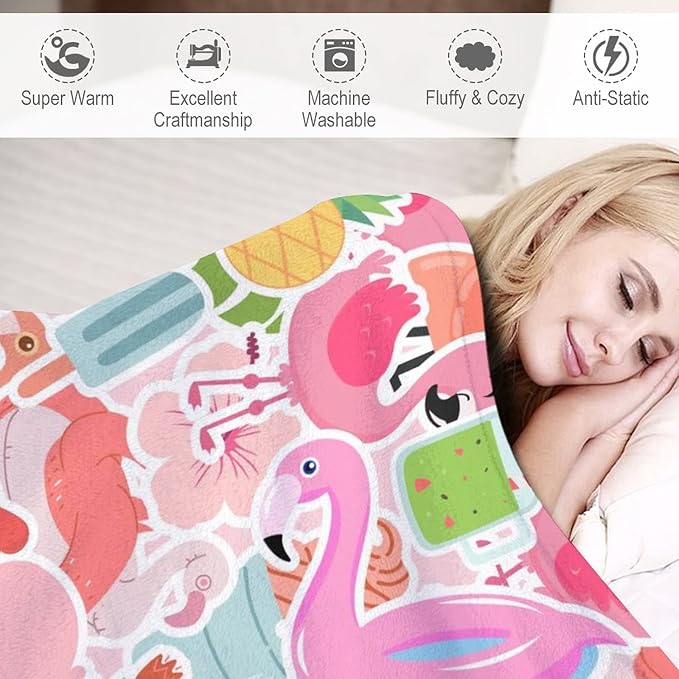 Custom Flamingo Blanket Gifts with Name - 40 x 50 Inches Funny Flamingo Throw for Girls & Women - Pink Soft Furry Plush Blankets for Couch