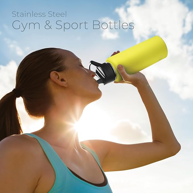 SipX™ Triple-Insulated Stainless Steel Water Bottle 40oz. With 3 Lids, BPA-Free Reusable Insulated Water Bottle Keeps Cold 24 Hours, Metal Water Bottle Made Of Sustainable Material For Hiking & Biking