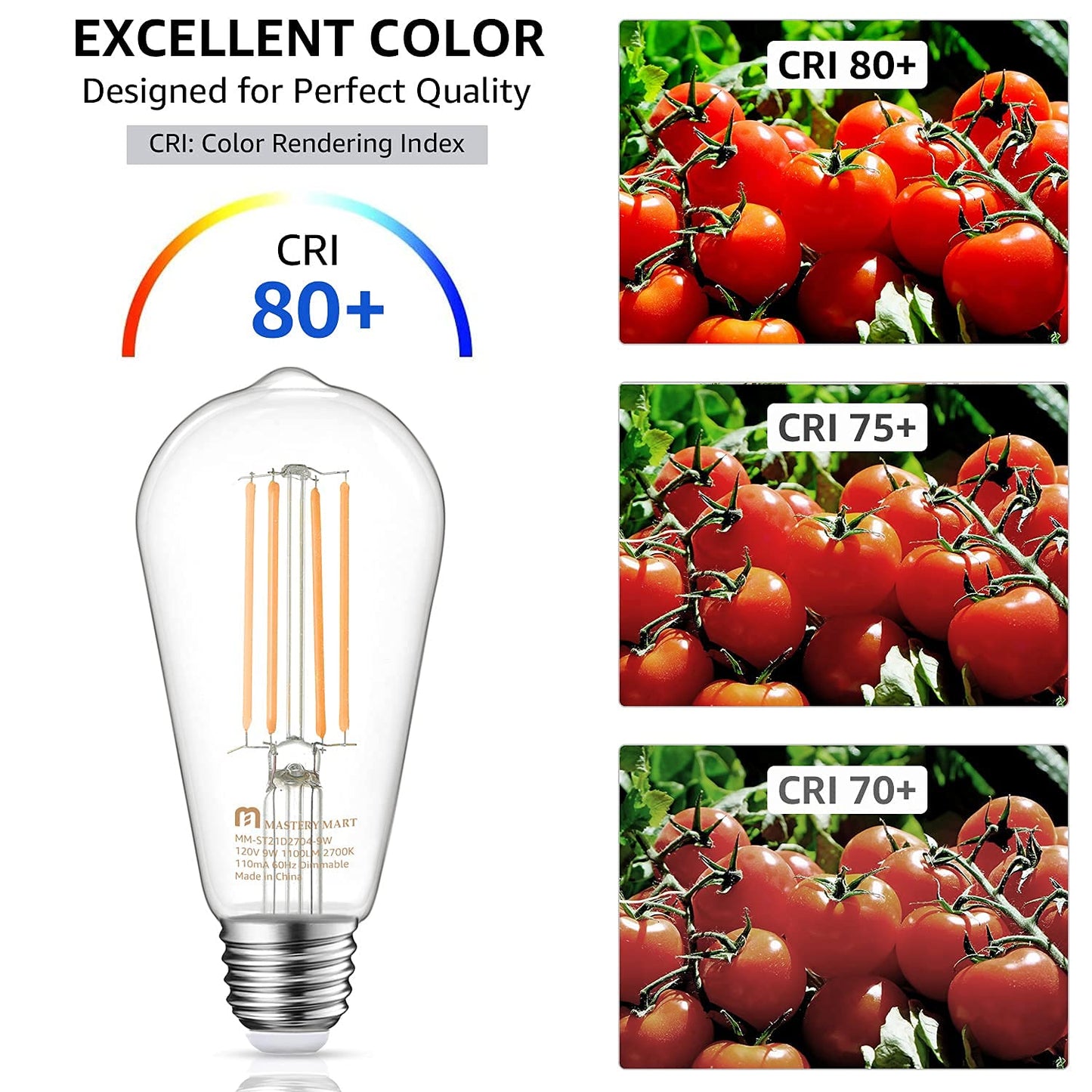 MASTERY MART ST21 Dimmable LED Vintage Edison Light Bulb 100W Equivalent 10 Pack 2700K Soft White Clear Glass E26 Base 1100LM
