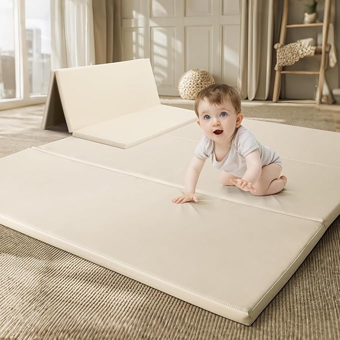 Foam Baby Play Mat: PU Leather Waterproof Kids Trifold Floor Playmat - Large Play Mat for Playpen Fodable Mattress Soft To...