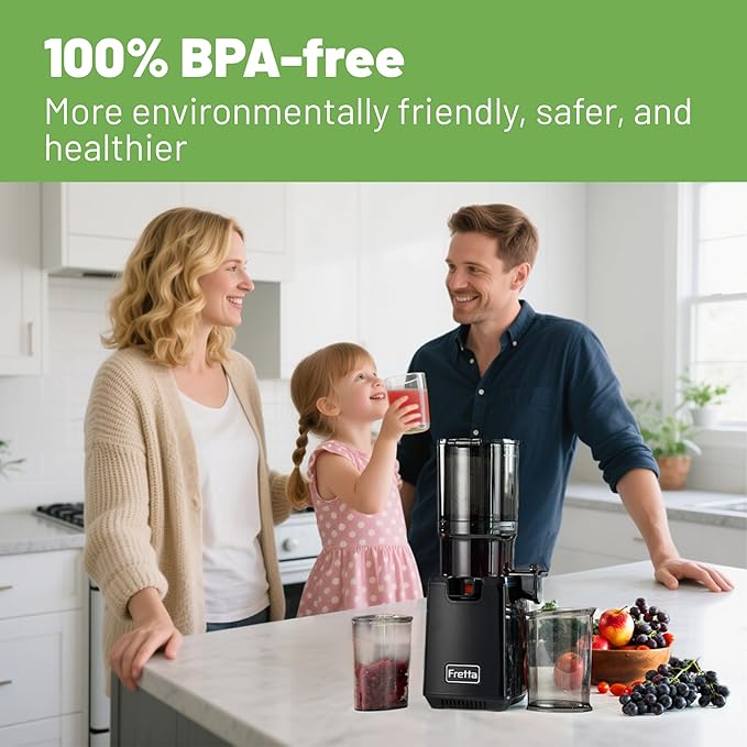 Fretta Cold Press Juicer,Juicer Machines Vegetable and Fruits,Masticating Juicer with 5.3'' Large Feed Chute fit Whole Fruits,BPA-Free, Reverse Function,250W