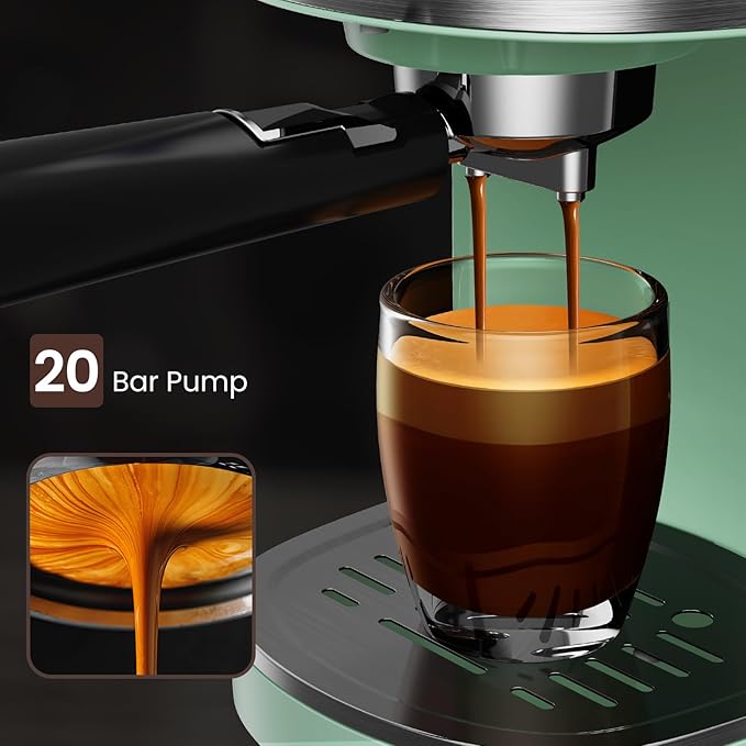 Espresso Machine 20 Bar, Professional Stainless Steel Coffee Maker with LCD Display, Steam Wand, 45oz Removable Water Tank, for Espresso, Cappuccino, Latte at Home or Office, Green